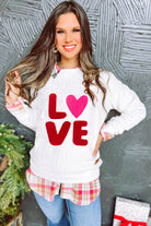 White XOXO Chenille Letter Patch Quilted Sweatshirt Sweatshirts & Hoodies e6bc909e60378774