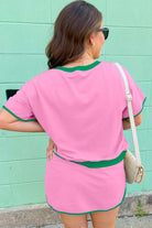 Bonbon Plus Size Contrast Trim T Shirt and Skort Two Piece Set Plus Size Matching Sets e6c69c1f2cd41646