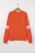 Orange Varsity Striped Sleeve Turkey Graphic Sequins Patch Thanksgiving Sweatshirt Graphic Sweatshirts e6df9ba52f245df6