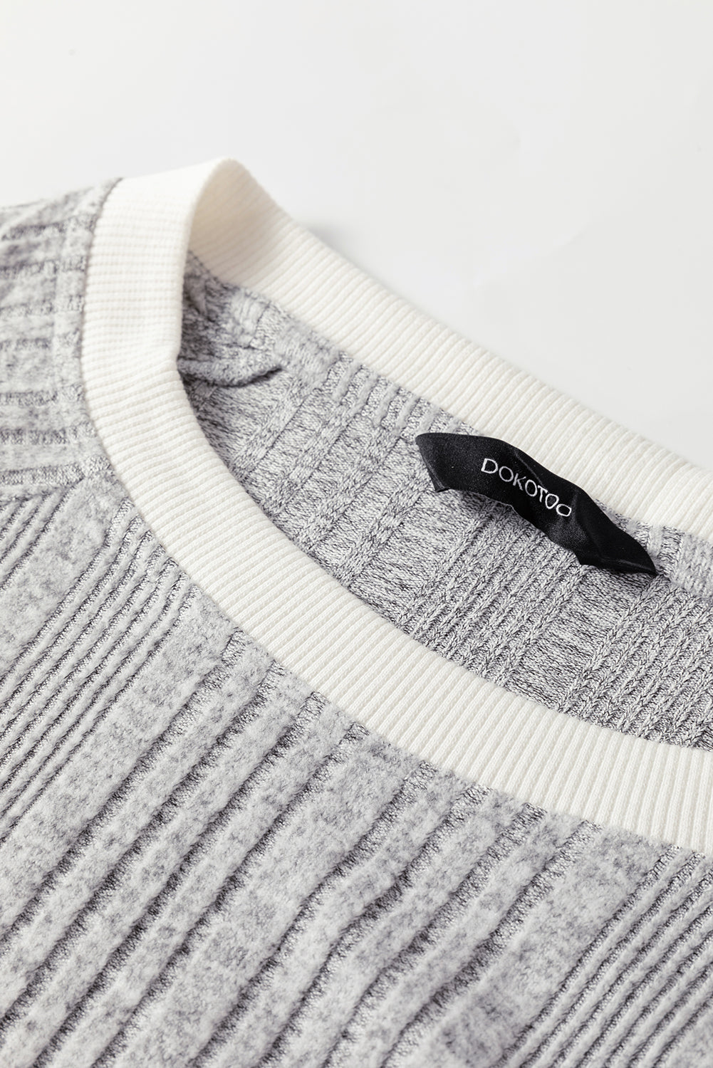 Moss Green Rib Texture Contrast Trim Round Neck Long Sleeve Top T Shirts e709bc6c343e87fa