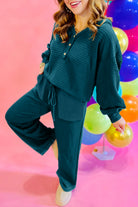 Skobeloff Checkered Texture Hooded Top and Loose Pants Set Two Piece Pants Sets e72ee52d0e31d82b