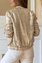 Pale Khaki Metallic Zip Up Baseball Pocket Jacket Jackets e75c95a21412833c