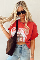 Tomato Red COWBOY Vintage Graphic Loose Tee T Shirts e76adf2d9191ed73