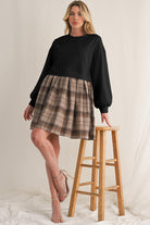 Black Plaid Patchwork High Waist Sweatshirt Mini Dress Short Dresses e78d790512d671ba