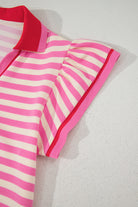 Dark Blue Striped Ruffle Short Sleeve Pop of Color Neckline Dress Short Dresses e7c507beed4464ba