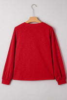 Racing Red Casual Button V Neck Long Sleeve Top Long Sleeve Tops e7c51992b8842473