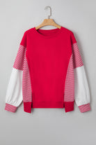 Fiery Red Striped Patchwork Sleeve Colorblock Sweatshirt Sweatshirts & Hoodies e7f0afe99f18f14e