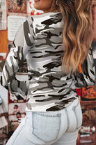 Green Camouflage Print Slim Fit Long Sleeve Top Long Sleeve Tops e800ff3938e852eb