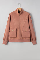 Camel Exposed Seam Side Pockets Half Zipper Baggy Sweatshirt Sweatshirts & Hoodies e805b9492205ca9d