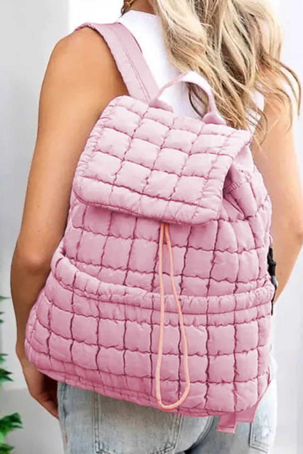 Pink Solid Flapped Quilted Puffer Backpack Backpacks e812d2897a988c94