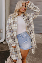 White Plaid Print Tunic Side Slits Plus Size Shacket Plus Size Outerwear e81861f0f9b24f12
