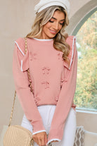 Light Pink Bow Detail Contrast Trim Ruffle Sweater Sweaters e82d127ddd112a1b