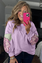 Phalaenopsis Flower Patched Colorblock Plus Size Pullover Top Plus Size Tops e84e8aa11da91388