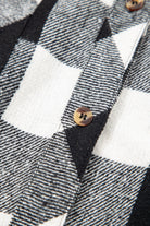 Black Plaid Patchwork Drawstring Hooded Raw Hem Shacket Jackets e8651631aaf979fc