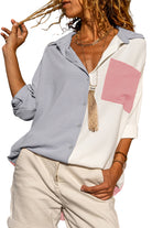 Beige Crinkle Pocket Half Sleeve Shirt Blouses e8681ab2a2398ce5