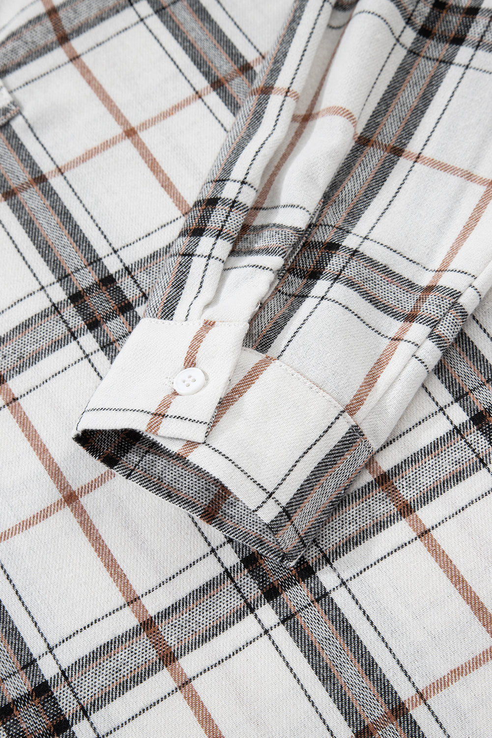 White Plaid Print Collared V Neck Loose Blouse with Side Slits Blouses e89fea80f70daf6d