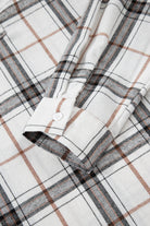 White Plaid Print Collared V Neck Loose Blouse with Side Slits Blouses e89fea80f70daf6d