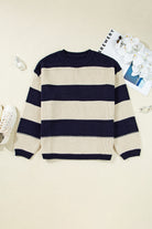 Blue Striped Plus Size Drop Shoulder Sweater Plus Size Sweaters&Cardigans e8b0ad181d10f538
