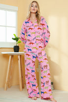 Pink Cheetah Print Shirt and Wide Leg Pants Pajama Set Loungewear Set e8b3c25bf85f5f45