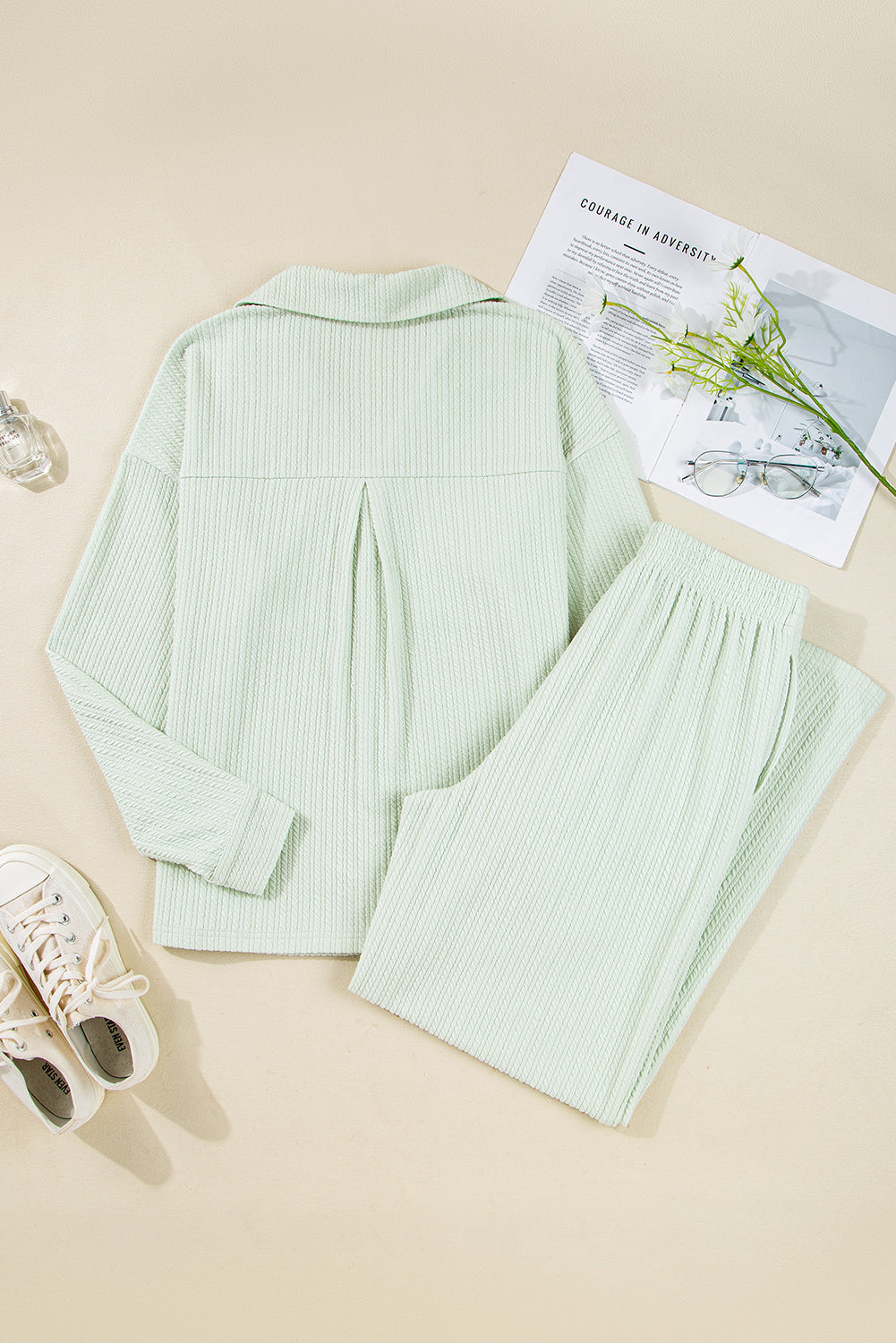 Clearly Aqua Textured Patch Chest Pocket Shirt and Pants Set Two Piece Pants Sets e8be83e71cb5f484