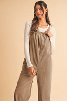 Jungle Green Plain Pocketed Loose Fit Corduroy Overalls Jumpsuits e8c297bb291f9ec0