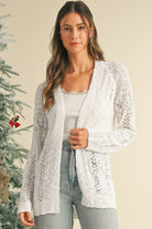 White Solid Color Hollow Knit Open Front Cardigan Cardigans e8c2ff85d531a3a2