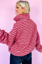Pink Stripe Quarter Zip Fleece Oversize Sweatshirt Sweatshirts & Hoodies e8cc5dd676a4cd47