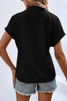 Black Notched Neck Batwing Sleeve Blouse Blouses e96df6278ab513b7