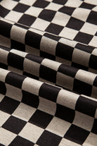 Khaki Mixed Checkered Pattern Patchwork High Low Casual Top Long Sleeve Tops e983337e8cebe9dd