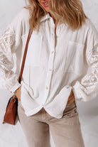 White Cotton Gauze Lace Patchwork Long Sleeve Shirt Blouses e99182a228fc7f8a