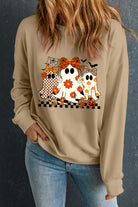 Khaki Cute Halloween Ghost Heat Transfer Printing Graphic Baggy Sweatshirt Graphic Sweatshirts e9aa08ce4173a290
