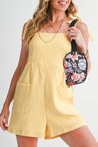 Yellow Stripe Tie Strap Smocked Back Wide Leg Romper Rompers e9c0960bcf387e87