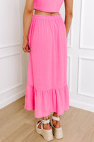 Bonbon Textured Ruffle Trim Crop Top and Drawstring Skirt Set Two Piece Skirt Sets e9c1c8df8dc735af