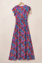 Blue Boho Floral Print V Neck Wrap Split Maxi Dress Maxi Dresses e9cc604cbe0703c4
