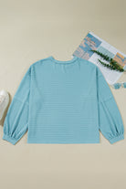 Light Blue Textured Drop Shoulder Plus Size Knit Top Plus Size Tops ea22c4615885ecaa