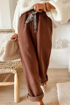 Coffee Leopard Drawstring Winter Fleece Pants Pants ea43b4a9e08a8305