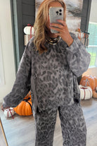 Brown Allover Leopard Print Pullover Drawstring Loose Pants Set Two Piece Pants Sets ea6b0fff05d15979