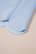 Beau Blue Puff Sleeve Pearl Embellished Scallop Hem 2-Piece Shorts Set Two Piece Shorts Sets ea74edd502e0c645