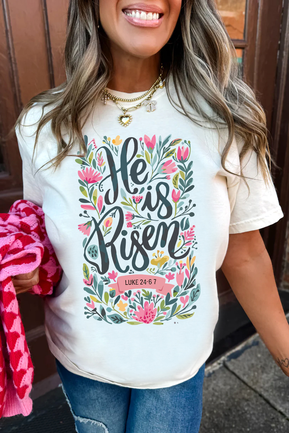White He is Risen Floral Heat Transfer Printing Graphic T Shirt Graphic Tees eadac479203b24b3