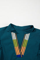 Blue Sapphire Puff Sleeve Pleated Pop of Color Neckline Dress Short Dresses eaecac589a84be27