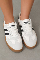 White Striped Lace Up Flat Sneakers Sneakers eafbb8bf6f539332