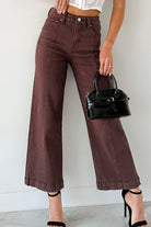 Red Sandalwood Solid Color Seamed Center Wide Leg Cropped Jeans Jeans eb0435fe702dd02b