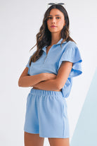 Beau Blue Solid Ribbed Short Sleeve Tee and Shorts Set Two Piece Shorts Sets eb36d45c15d266ec