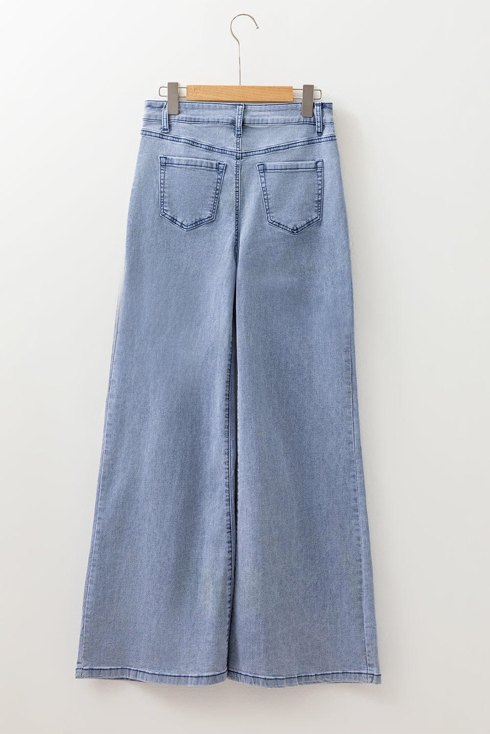 Beau Blue Button Zip High Waist Flared Hem Jeans Jeans eb45ac0a849ae48c