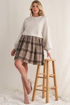 Black Plaid Patchwork High Waist Sweatshirt Mini Dress Short Dresses eb4d9c274a23ff59