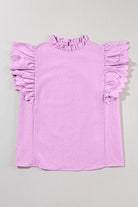 Bright Pink Solid Scalloped Ruffle Sleeve Blouse Blouses eb5e6918c2f4badb