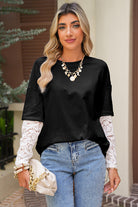 White Fake Two-Piece Lace Long Sleeve Drop Shoulder Tee T Shirts eb6ff78243f64ed4
