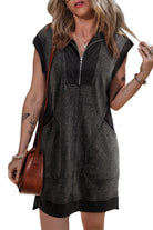 Bonbon Zipped Collar Cap Sleeve Pocketed Sweatshirt Dress Short Dresses eba469a24d74243b