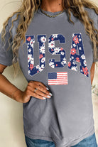 Gray Floral USA Flag Graphic Roll Up Sleeve Tee Graphic Tees ec0e5ccd698863bb