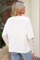 White Fake Two-Piece Lace Long Sleeve Drop Shoulder Tee T Shirts ec353deb6bca3265